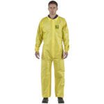 Disposable & Chemical Resistant Coveralls; Garment Style: Coveralls ; Size: 2X-Large ; Material: Polyethylene on Bicomponent; Polypropylene/Polyethylene Non-Woven ; Closure Type: 2-Way Zipper with Sto