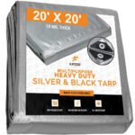 Tarp/Dust Cover: Silver & Black, Rectangle, Polyethylene, 20' Long x 20' Wide, 10 mil (MOQ=1, Pkg Qty=1)