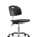 Class 10 Newport Industrial Polyurethane Clean Room Chair - Desk Height with Casters in Black Polyurethane