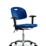 Class 100 Newport Industrial Polyurethane Clean Room Chair - Desk Height with Adjustable Arms & Casters in Blue Polyurethane