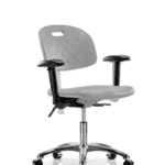 Class 100 Newport Industrial Polyurethane Clean Room Chair - Desk Height with Adjustable Arms & Casters in Gray Polyurethane