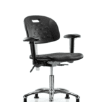 Class 100 Newport Industrial Polyurethane Clean Room Chair - Desk Height with Adjustable Arms & Stationary Glides in Black Polyurethane