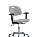 Class 100 Newport Industrial Polyurethane Clean Room Chair - Desk Height with Adjustable Arms & Stationary Glides in Gray Polyurethane