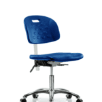 Class 100 Newport Industrial Polyurethane Clean Room Chair - Desk Height with Seat Tilt & Casters in Blue Polyurethane