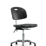 Class 100 Newport Industrial Polyurethane Clean Room Chair - Desk Height with Seat Tilt & Stationary Glides in Black Polyurethane
