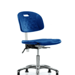 Class 100 Newport Industrial Polyurethane Clean Room Chair - Desk Height with Seat Tilt & Stationary Glides in Blue Polyurethane