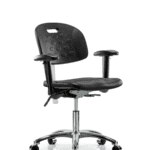 Class 100 Newport Industrial Polyurethane Clean Room Chair - Desk Height with Seat Tilt, Adjustable Arms, & Casters in Black Polyurethane