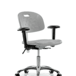 Class 100 Newport Industrial Polyurethane Clean Room Chair - Desk Height with Seat Tilt, Adjustable Arms, & Casters in Gray Polyurethane