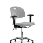 Class 100 Newport Industrial Polyurethane Clean Room Chair - Desk Height with Seat Tilt, Adjustable Arms, & Stationary Glides in Gray Polyurethane