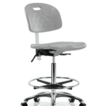 Class 10 Newport Industrial Polyurethane Clean Room Chair - High Bench Height with Chrome Foot Ring & Casters in Gray Polyurethane