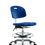Class 10 Newport Industrial Polyurethane Clean Room Chair - Medium Bench Height with Chrome Foot Ring & Casters in Blue Polyurethane