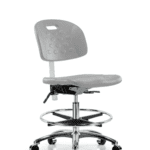Class 10 Newport Industrial Polyurethane Clean Room Chair - Medium Bench Height with Chrome Foot Ring & Casters in Gray Polyurethane