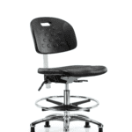 Class 10 Newport Industrial Polyurethane Clean Room Chair - Medium Bench Height with Chrome Foot Ring & Stationary Glides in Black Polyurethane