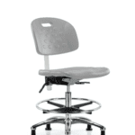 Class 10 Newport Industrial Polyurethane Clean Room Chair - Medium Bench Height with Chrome Foot Ring & Stationary Glides in Gray Polyurethane