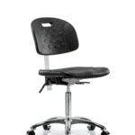 Class 10 Newport Industrial Polyurethane Clean Room Chair - Medium Bench Height with Casters in Black Polyurethane