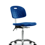 Class 10 Newport Industrial Polyurethane Clean Room Chair - Medium Bench Height with Casters in Blue Polyurethane