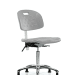 Class 10 Newport Industrial Polyurethane Clean Room Chair - Medium Bench Height with Stationary Glides in Gray Polyurethane