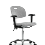 Class 100 Newport Industrial Polyurethane Clean Room Chair - Medium Bench Height with Adjustable Arms & Casters in Gray Polyurethane