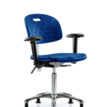 Class 100 Newport Industrial Polyurethane Clean Room Chair - Medium Bench Height with Adjustable Arms & Stationary Glides in Blue Polyurethane