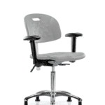 Class 100 Newport Industrial Polyurethane Clean Room Chair - Medium Bench Height with Adjustable Arms & Stationary Glides in Gray Polyurethane