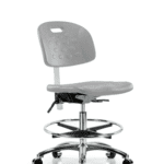 Class 100 Newport Industrial Polyurethane Clean Room Chair - Medium Bench Height with Seat Tilt, Chrome Foot Ring, & Casters in Gray Polyurethane