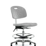 Class 100 Newport Industrial Polyurethane Clean Room Chair - Medium Bench Height with Seat Tilt, Chrome Foot Ring, & Stationary Glides in Gray Polyurethane