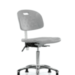 Class 100 Newport Industrial Polyurethane Clean Room Chair - Medium Bench Height with Seat Tilt & Stationary Glides in Gray Polyurethane