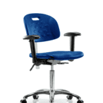 Class 100 Newport Industrial Polyurethane Clean Room Chair - Medium Bench Height with Seat Tilt, Adjustable Arms, & Casters in Blue Polyurethane