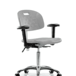 Class 100 Newport Industrial Polyurethane Clean Room Chair - Medium Bench Height with Seat Tilt, Adjustable Arms, & Casters in Gray Polyurethane