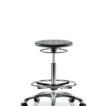 Class 10 Huron Polyurethane Clean Room Stool - High Bench Height with Chrome Foot Ring and Casters in Black Polyurethane