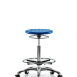 Class 10 Huron Polyurethane Clean Room Stool - High Bench Height with Chrome Foot Ring & Casters in Blue Polyurethane