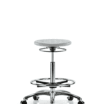 Class 10 Huron Polyurethane Clean Room Stool - High Bench Height with Chrome Foot Ring & Casters in Gray Polyurethane