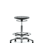 Class 10 Huron Polyurethane Clean Room Stool - High Bench Height with Chrome Foot Ring and Stationary Glides in Black Polyurethane