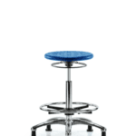 Class 10 Huron Polyurethane Clean Room Stool - High Bench Height with Chrome Foot Ring & Stationary Glides in Blue Polyurethane
