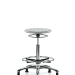 Class 10 Huron Polyurethane Clean Room Stool - High Bench Height with Chrome Foot Ring & Stationary Glides in Gray Polyurethane
