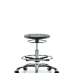 Class 10 Huron Polyurethane Clean Room Stool - Medium Bench Height with Chrome Foot Ring and Casters in Black Polyurethane