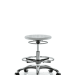 Class 10 Huron Polyurethane Clean Room Stool - Medium Bench Height with Chrome Foot Ring & Casters in Gray Polyurethane