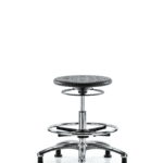 Class 10 Huron Polyurethane Clean Room Stool - Medium Bench Height with Chrome Foot Ring and Stationary Glides in Black Polyurethane