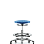 Class 10 Huron Polyurethane Clean Room Stool - Medium Bench Height with Chrome Foot Ring & Stationary Glides in Blue Polyurethane