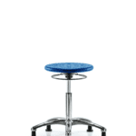 Class 10 Huron Polyurethane Clean Room Stool - Medium Bench Height with Stationary Glides in Blue Polyurethane