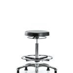Class 10 Polyurethane Clean Room Stool  - High Bench Height with Chrome Foot Ring & Stationary Glides