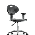 Class 100 Erie Polyurethane Clean Room Chair - Desk Height with Adjustable Arms & Casters in Black Polyurethane