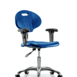 Class 100 Erie Polyurethane Clean Room Chair - Desk Height with Adjustable Arms & Casters in Blue Polyurethane