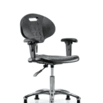 Class 100 Erie Polyurethane Clean Room Chair - Desk Height with Adjustable Arms & Stationary Glides in Black Polyurethane