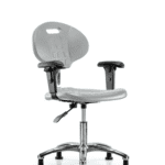 Class 100 Erie Polyurethane Clean Room Chair - Desk Height with Adjustable Arms & Stationary Glides in Gray Polyurethane