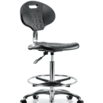 Class 10 Erie Polyurethane Clean Room Chair - High Bench Height with Chrome Foot Ring & Casters in Black Polyurethane