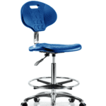 Class 10 Erie Polyurethane Clean Room Chair - High Bench Height with Chrome Foot Ring & Casters in Blue Polyurethane