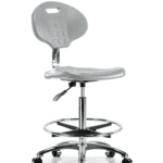 Class 10 Erie Polyurethane Clean Room Chair - High Bench Height with Chrome Foot Ring & Casters in Gray Polyurethane