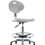 Class 10 Erie Polyurethane Clean Room Chair - High Bench Height with Chrome Foot Ring & Stationary Glides in Gray Polyurethane
