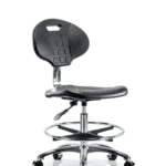 Class 10 Erie Polyurethane Clean Room Chair - Medium Bench Height with Chrome Foot Ring & Casters in Black Polyurethane